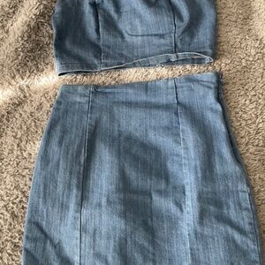 Iris denim crop top and skirt set